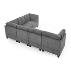 Grey Chenille L-shaped Modular Sectional Sofa with Three Single Chairs and Three Corners - 116W x 89.5D x 36.5H