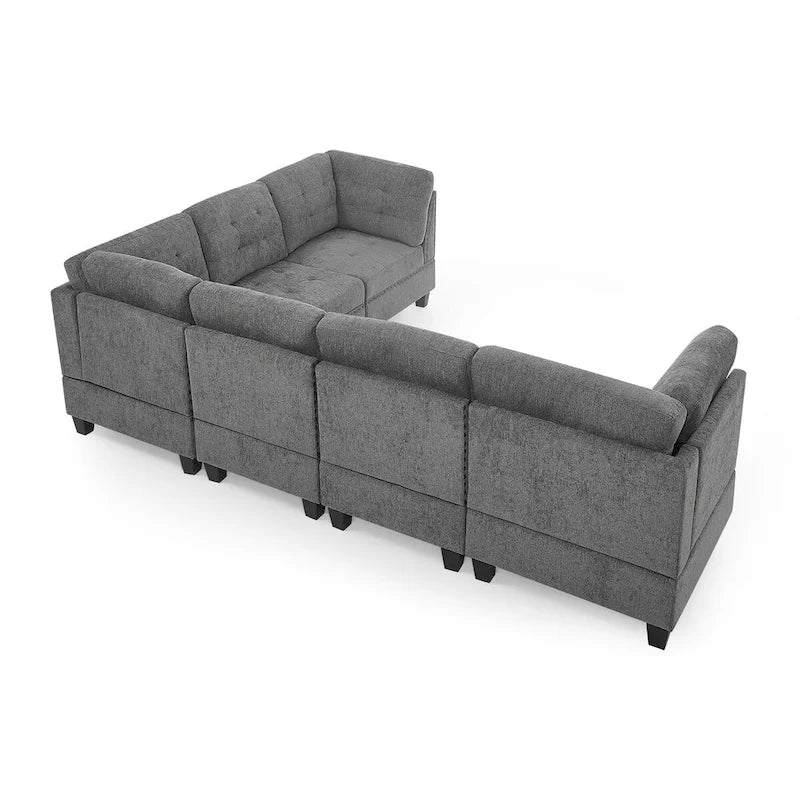 Grey Chenille L-shaped Modular Sectional Sofa with Three Single Chairs and Three Corners - 116W x 89.5D x 36.5H