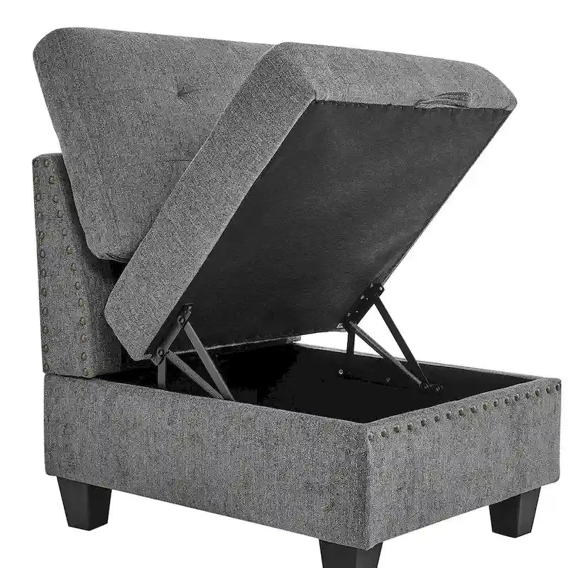 Grey Chenille L-shaped Modular Sectional Sofa with Three Single Chairs and Three Corners - 116W x 89.5D x 36.5H