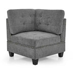 Grey Chenille L-shaped Modular Sectional Sofa with Three Single Chairs and Three Corners - 116W x 89.5D x 36.5H