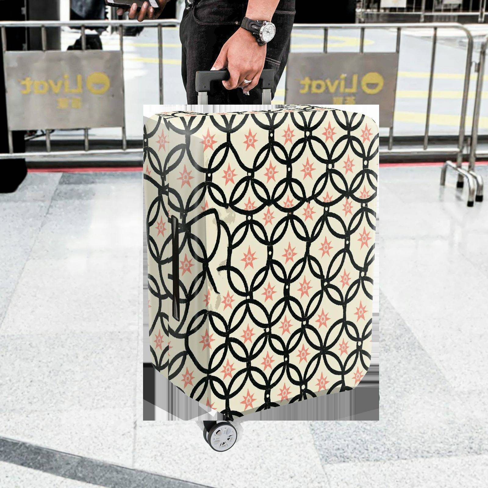 1-Piece Geometric Star Black Pink Cream Pattern  Suitcase Luggage Cover, Stretch Protective Sleeve