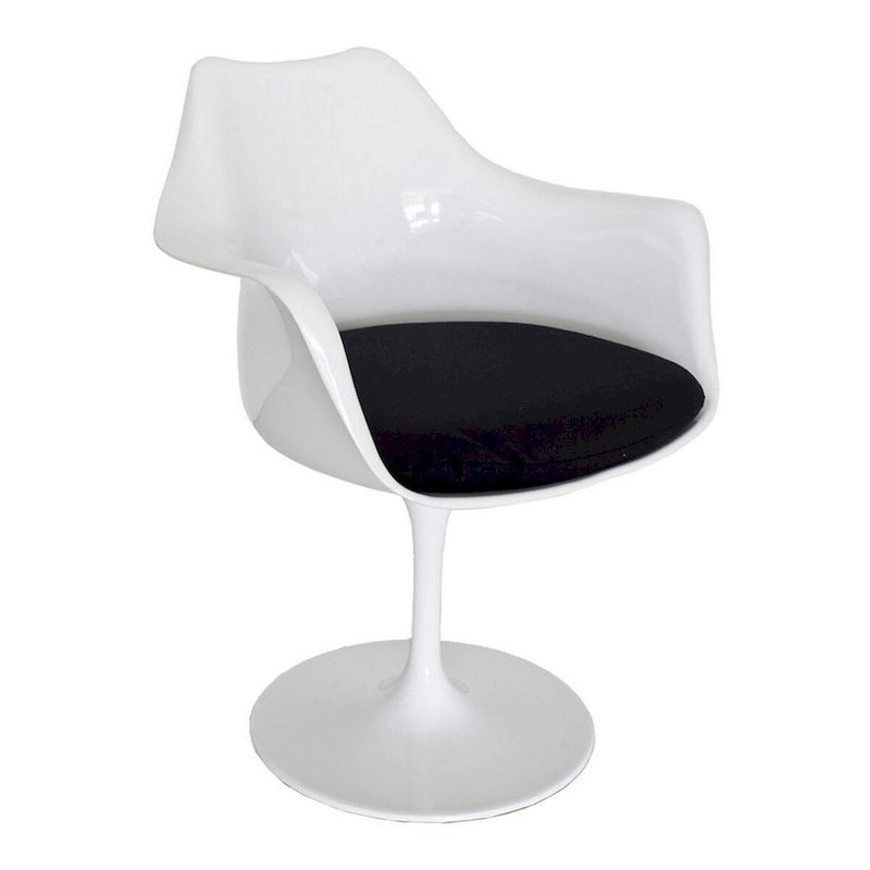 Sufi 27 Inch Swivel Dining Armchair, Unique Artisan Shape, White Round Base