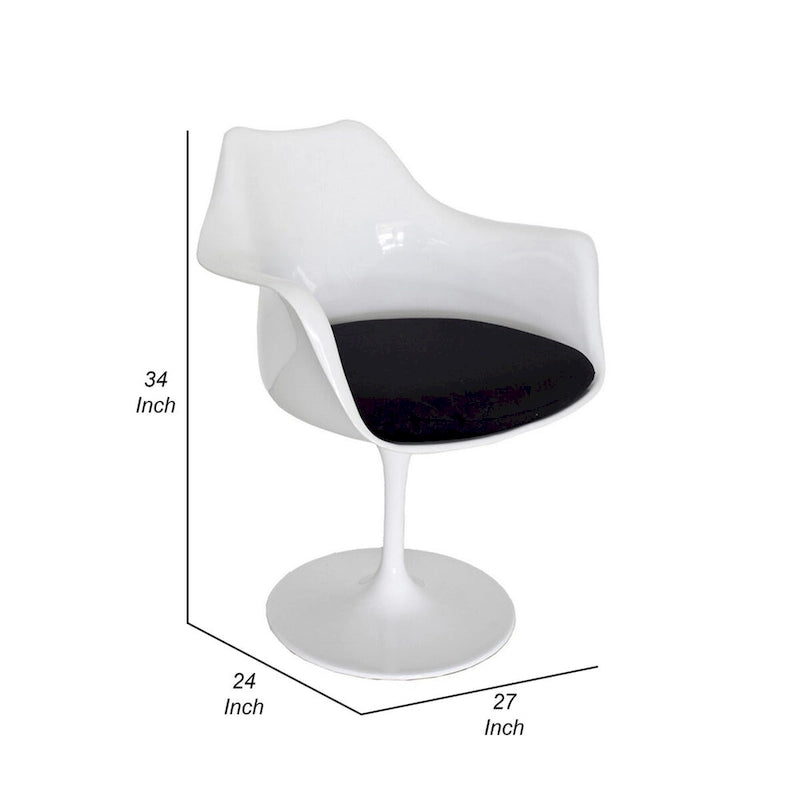 Sufi 27 Inch Swivel Dining Armchair, Unique Artisan Shape, White Round Base