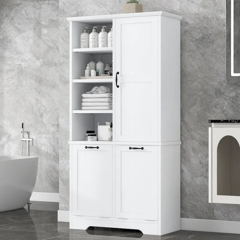 Bathroom Storage Cabinet with Doors, Drawers & Tilt-Out Laundry Hamper