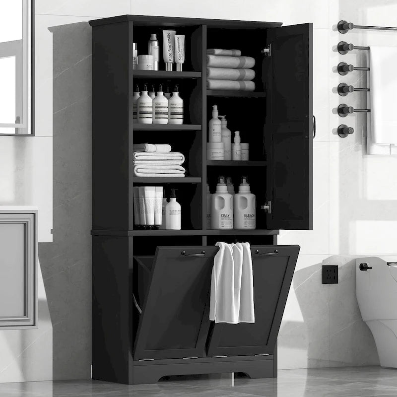 Bathroom Storage Cabinet with Doors, Drawers & Tilt-Out Laundry Hamper