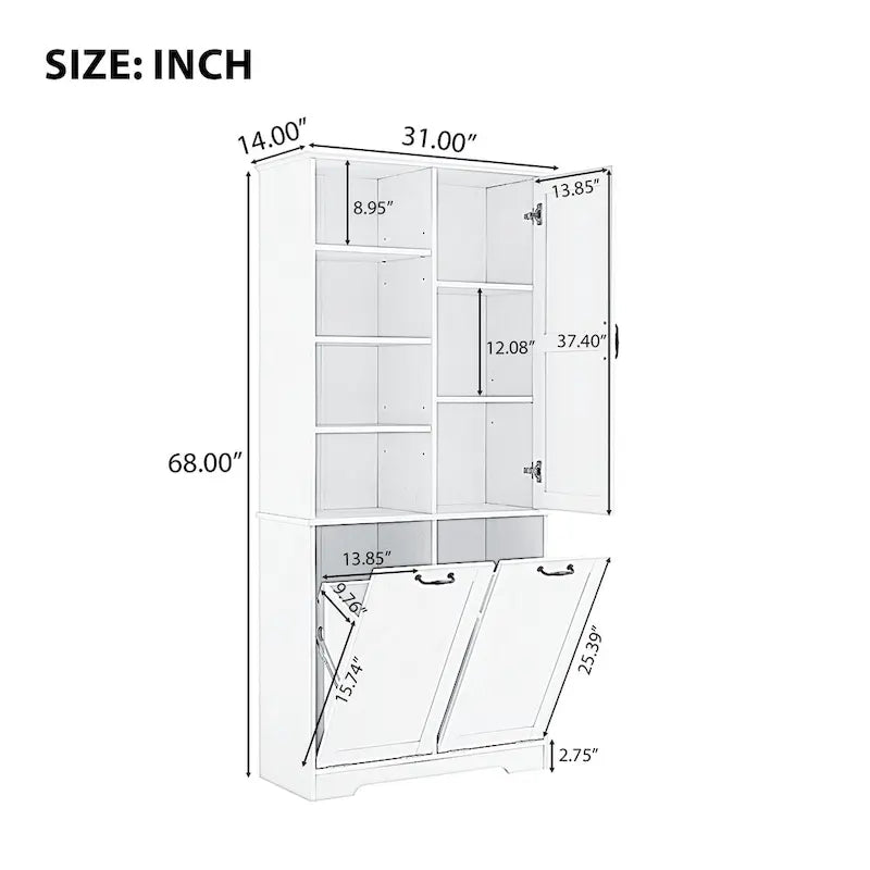 Bathroom Storage Cabinet with Doors, Drawers & Tilt-Out Laundry Hamper