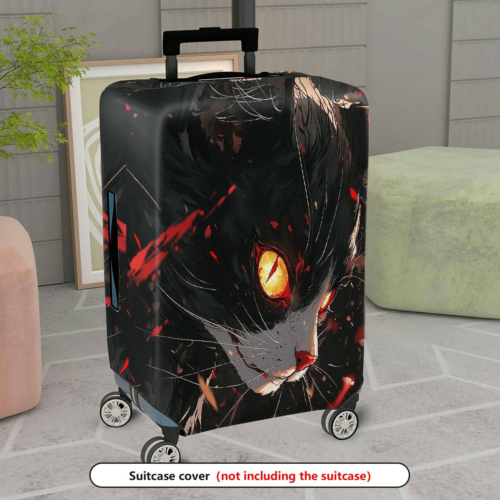 1-Piece Black Cat Glowing Eyes Red Scratches Abstract Artistic  Suitcase Luggage Cover, Stretch Protective Sleeve