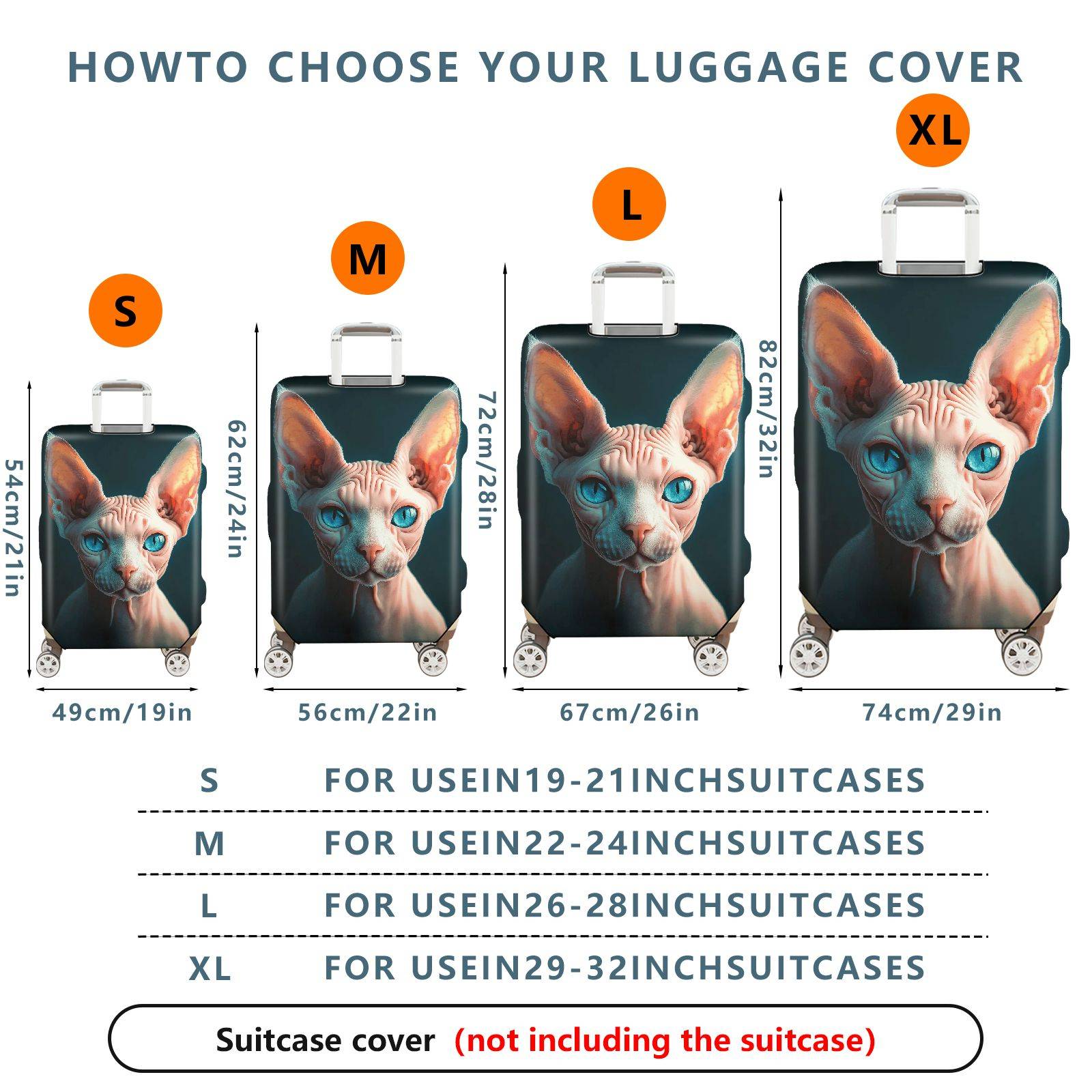 1-Piece Abstract Cat Ear Artistic Unique Creative Stylish  Suitcase Luggage Cover, Stretch Protective Sleeve