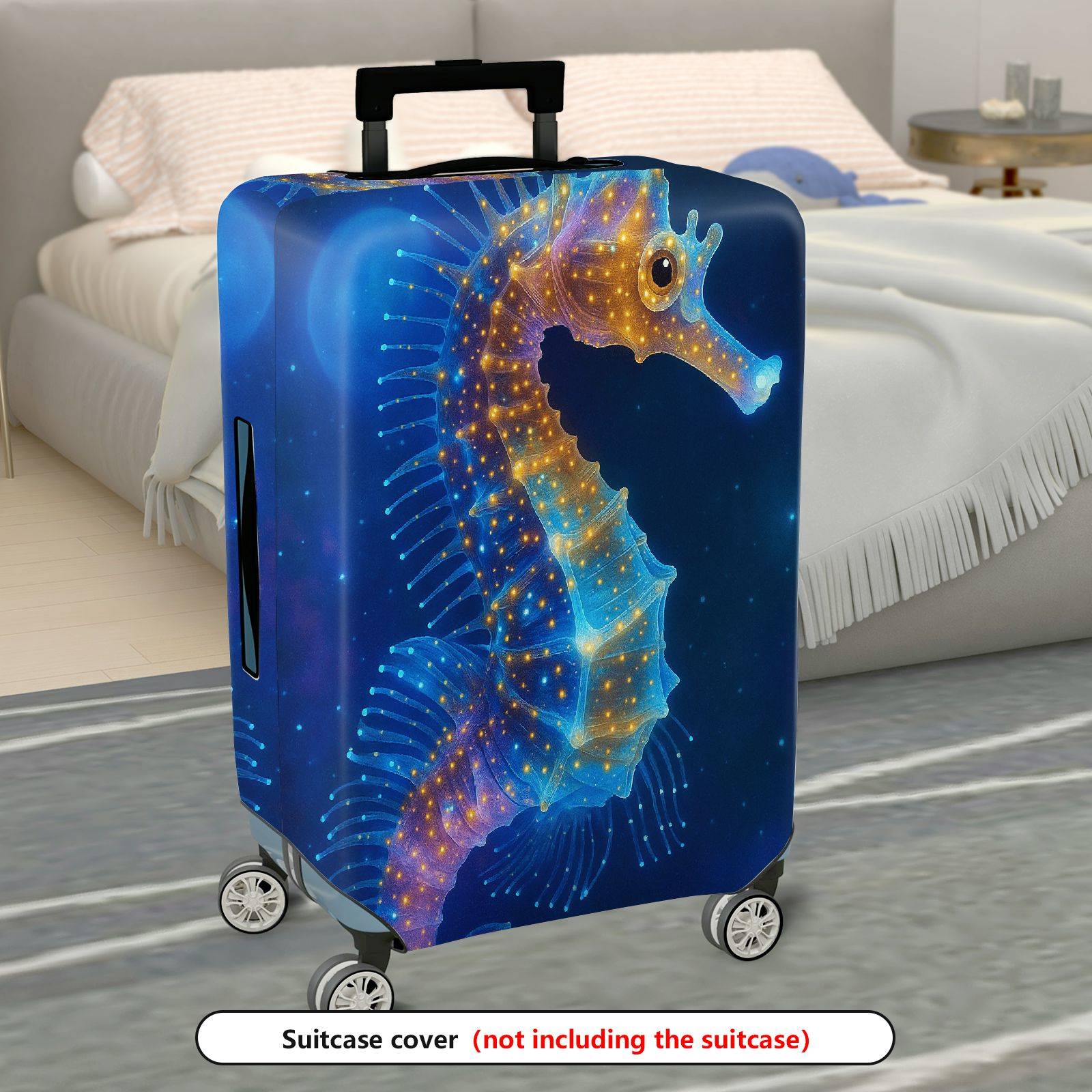 1-Piece Glowing Seahorse Ocean Starry Night Cosmic Artistic Fantasy  Suitcase Luggage Cover, Stretch Protective Sleeve