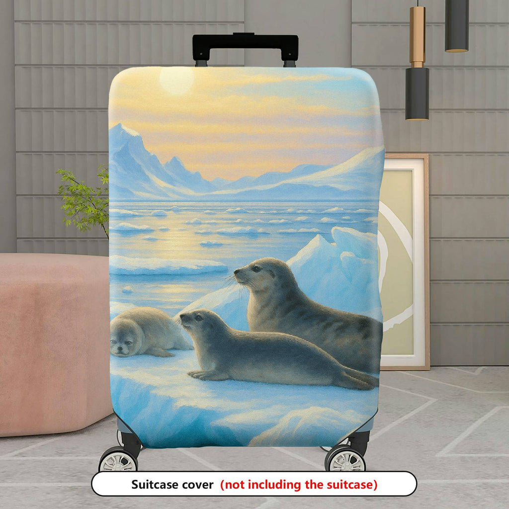 1-Piece Arctic Seal Pup Family Ice Ocean Sunrise  Suitcase Luggage Cover, Stretch Protective Sleeve