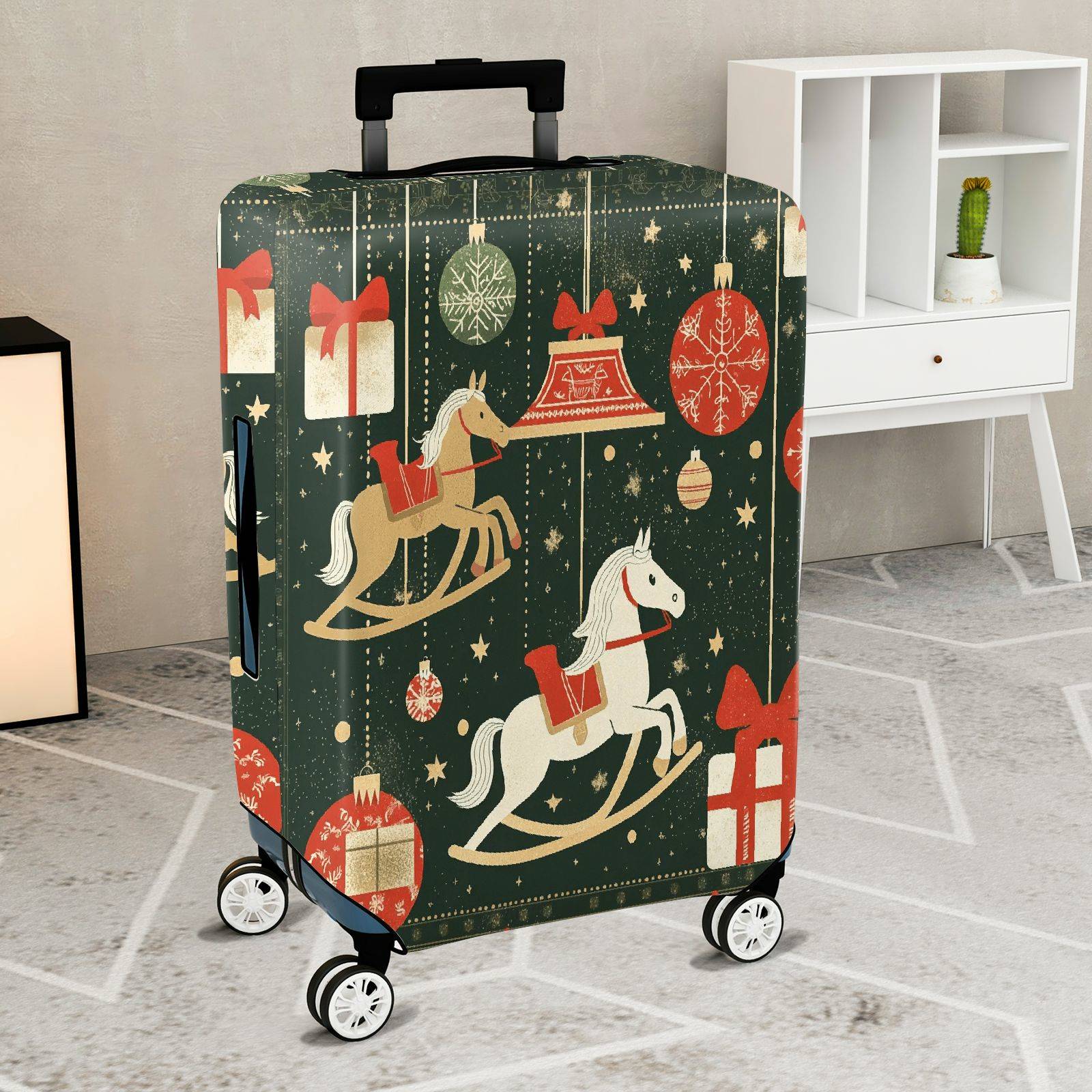 1-Piece Christmas Holiday Festive Gift Horse Ornament  Suitcase Luggage Cover, Stretch Protective Sleeve