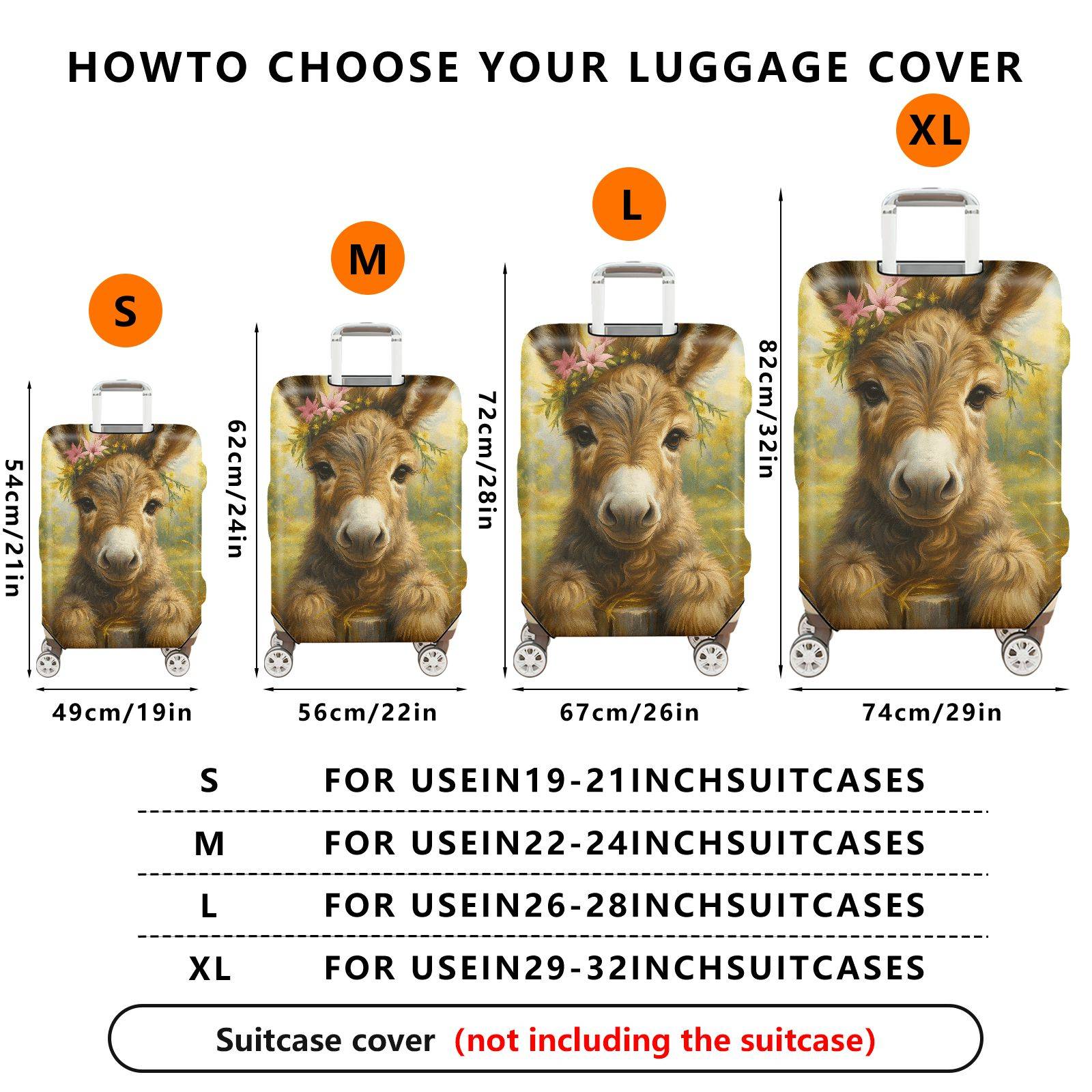 1-Piece Animal Floral Rustic Pastoral Donkey  Suitcase Luggage Cover, Stretch Protective Sleeve