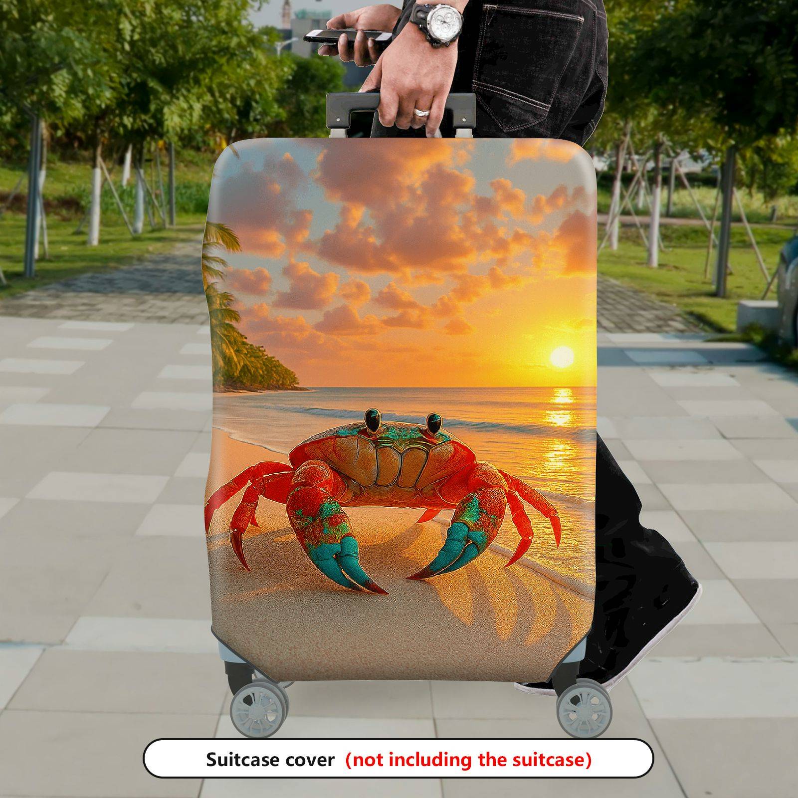 1-Piece Sunset Beach Crab Palm Ocean Holiday  Suitcase Luggage Cover, Stretch Protective Sleeve