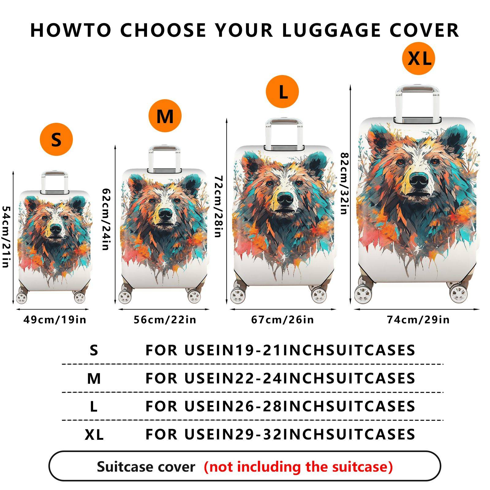 1-Piece Abstract Artistic Bear Nature Colorful Stylish  Suitcase Luggage Cover, Stretch Protective Sleeve