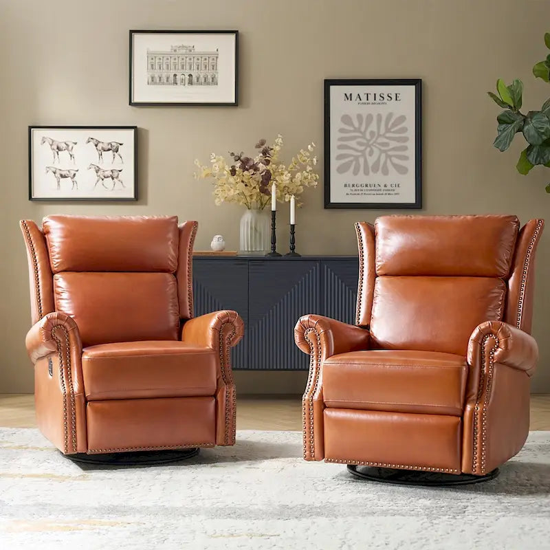 Viviana Traditional Genuine Leather Manual Swivel Glider Recliner Set of 2 by HULALA HOME