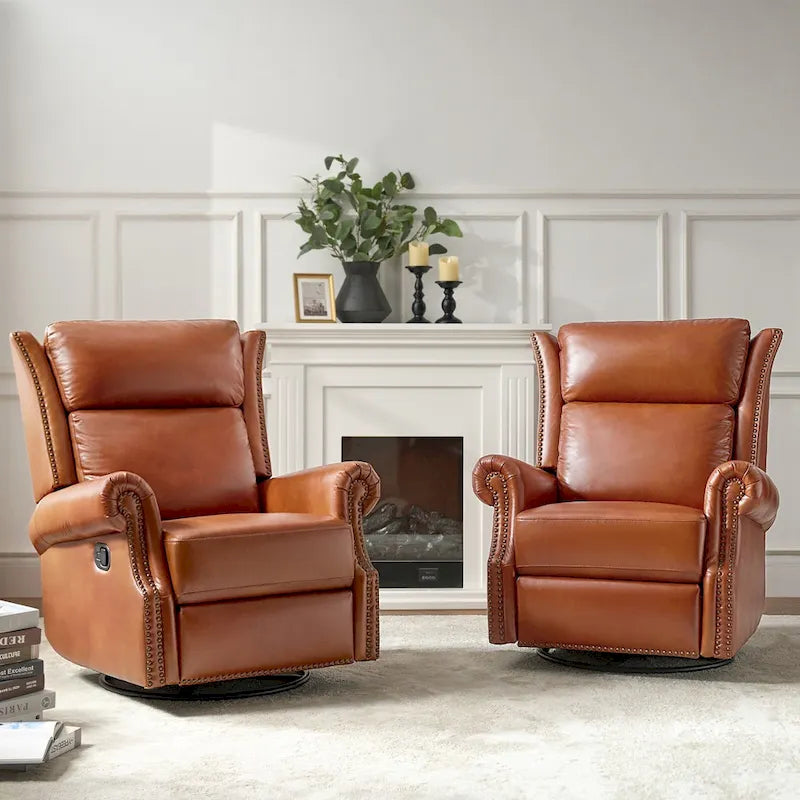 Viviana Traditional Genuine Leather Manual Swivel Glider Recliner Set of 2 by HULALA HOME