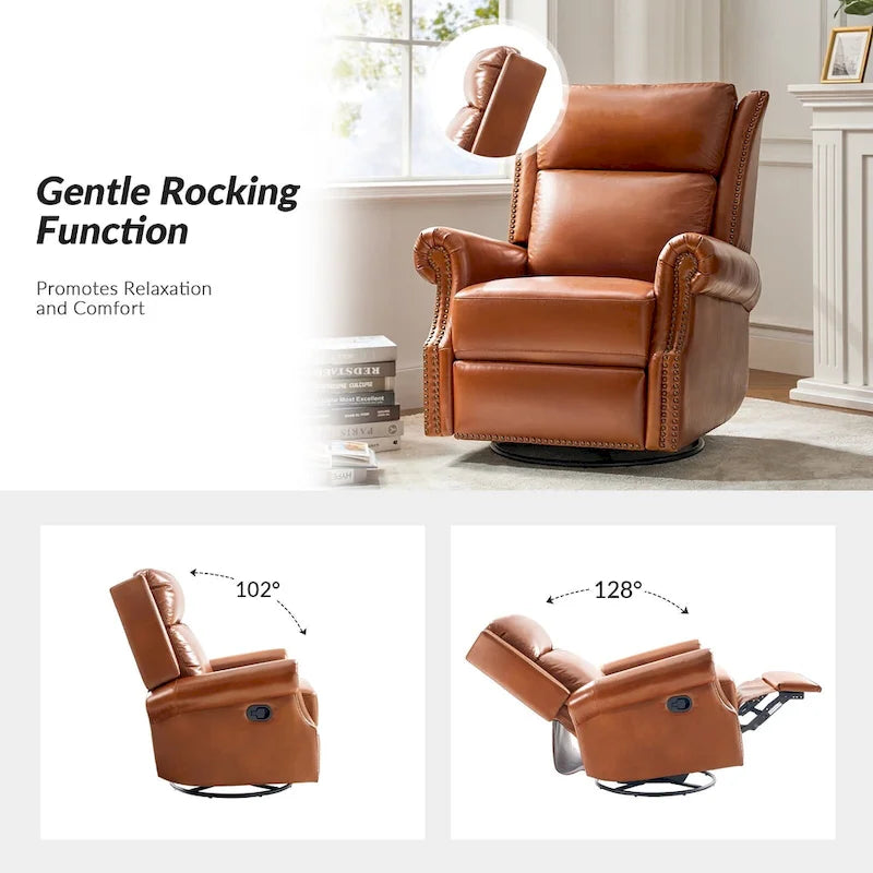 Viviana Traditional Genuine Leather Manual Swivel Glider Recliner Set of 2 by HULALA HOME