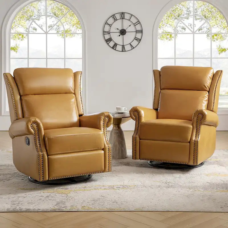 Viviana Traditional Genuine Leather Manual Swivel Glider Recliner Set of 2 by HULALA HOME