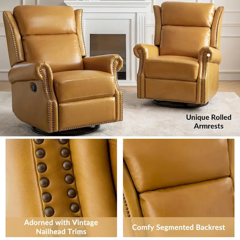Viviana Traditional Genuine Leather Manual Swivel Glider Recliner Set of 2 by HULALA HOME