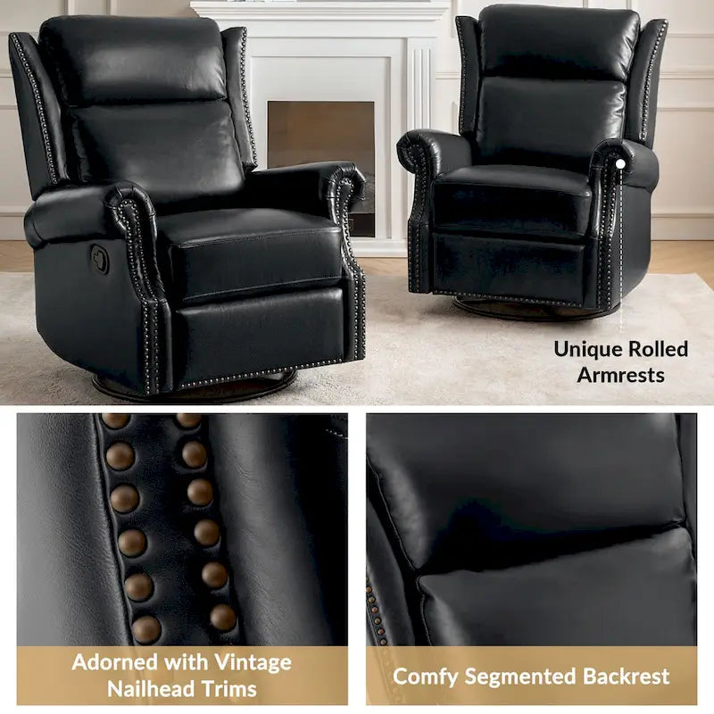 Viviana Traditional Genuine Leather Manual Swivel Glider Recliner Set of 2 by HULALA HOME