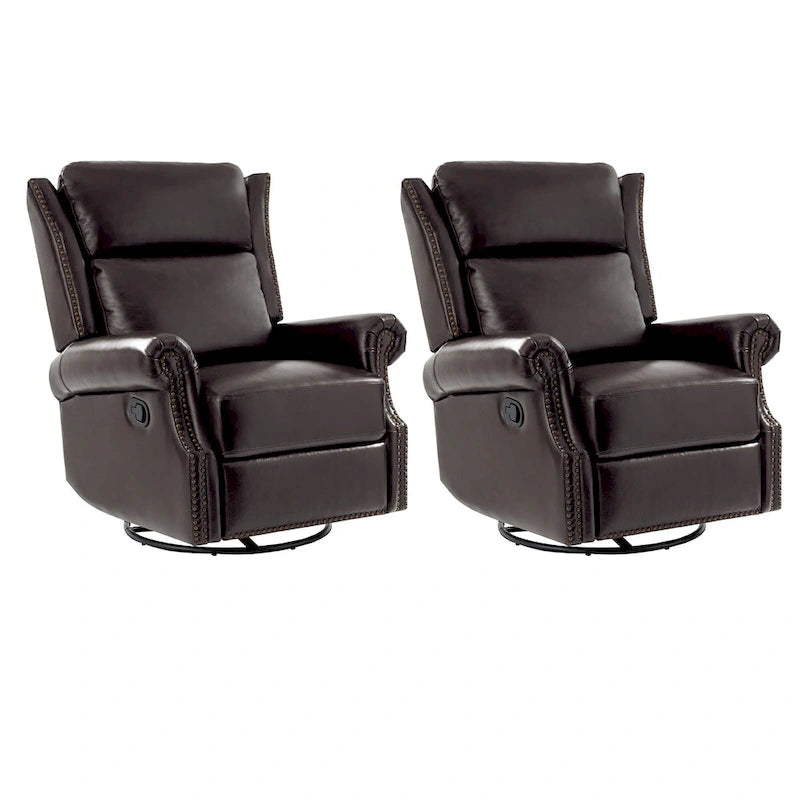 Viviana Traditional Genuine Leather Manual Swivel Glider Recliner Set of 2 by HULALA HOME