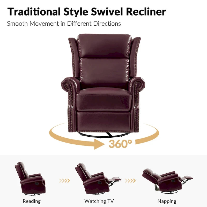 Viviana Traditional Genuine Leather Manual Swivel Glider Recliner Set of 2 by HULALA HOME