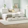 Twin Size L-Shaped Bed Frame with Drawer and and Bookcase,Corner Bed Wooden Captain Bed with Led Downlight and USB Port