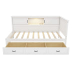 Twin Size L-Shaped Bed Frame with Drawer and and Bookcase,Corner Bed Wooden Captain Bed with Led Downlight and USB Port