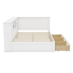 Twin Size L-Shaped Bed Frame with Drawer and and Bookcase,Corner Bed Wooden Captain Bed with Led Downlight and USB Port