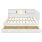 Twin Size L-Shaped Bed Frame with Drawer and and Bookcase,Corner Bed Wooden Captain Bed with Led Downlight and USB Port