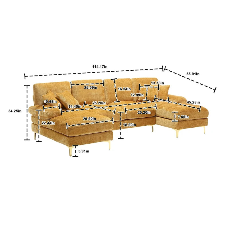 UNITED Modern Large chenille Fabric U-Shape Sectional Sofa