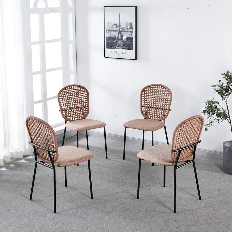 Set of 4 Upholstered Sennit Dining Chairs with Metal Legs
