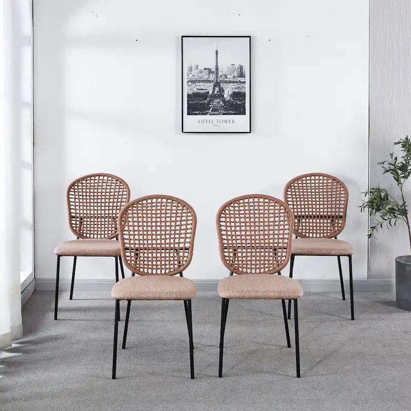 Set of 4 Upholstered Sennit Dining Chairs with Metal Legs