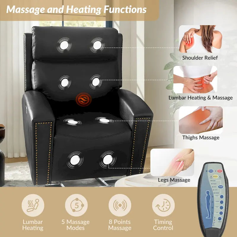 Power Modern Massage and Heating Lift Recliner Chair with Charging Ports by HULALA HOME