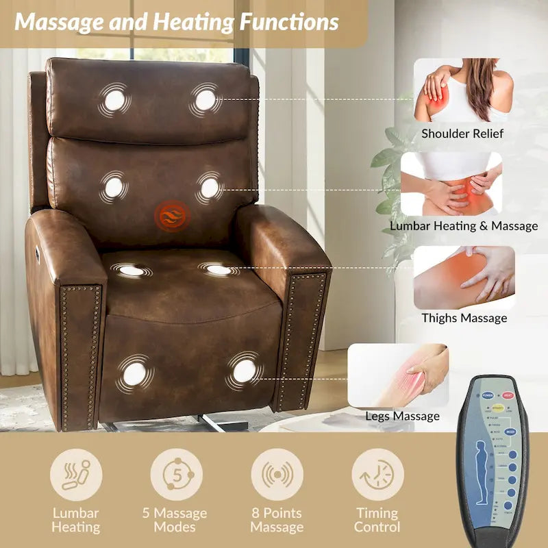 Power Modern Massage and Heating Lift Recliner Chair with Charging Ports by HULALA HOME