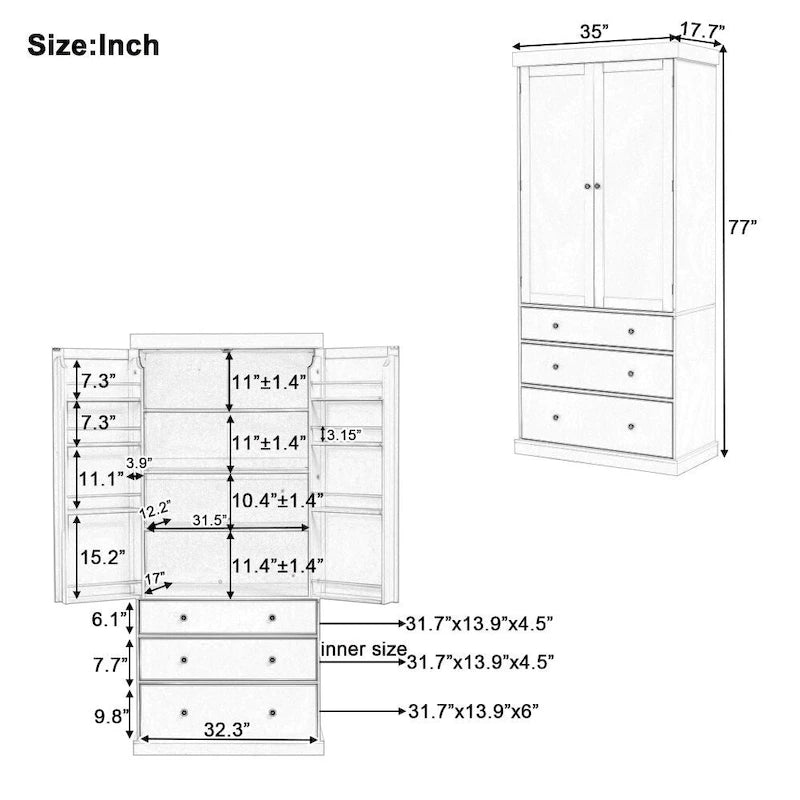 77 Inch Farmhouse Kitchen Pantry, Freestanding Tall Cupboard Storage Cabinet
