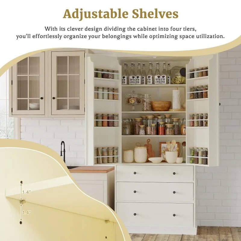 77 Inch Farmhouse Kitchen Pantry, Freestanding Tall Cupboard Storage Cabinet