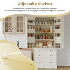 77 Inch Farmhouse Kitchen Pantry, Freestanding Tall Cupboard Storage Cabinet