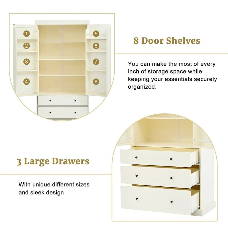 77 Inch Farmhouse Kitchen Pantry, Freestanding Tall Cupboard Storage Cabinet