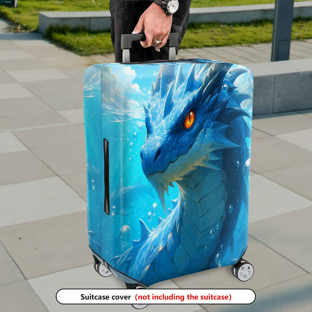 1-Piece Dragon Fantasy Blue Ocean Mythical Creature Artistic  Suitcase Luggage Cover, Stretch Protective Sleeve