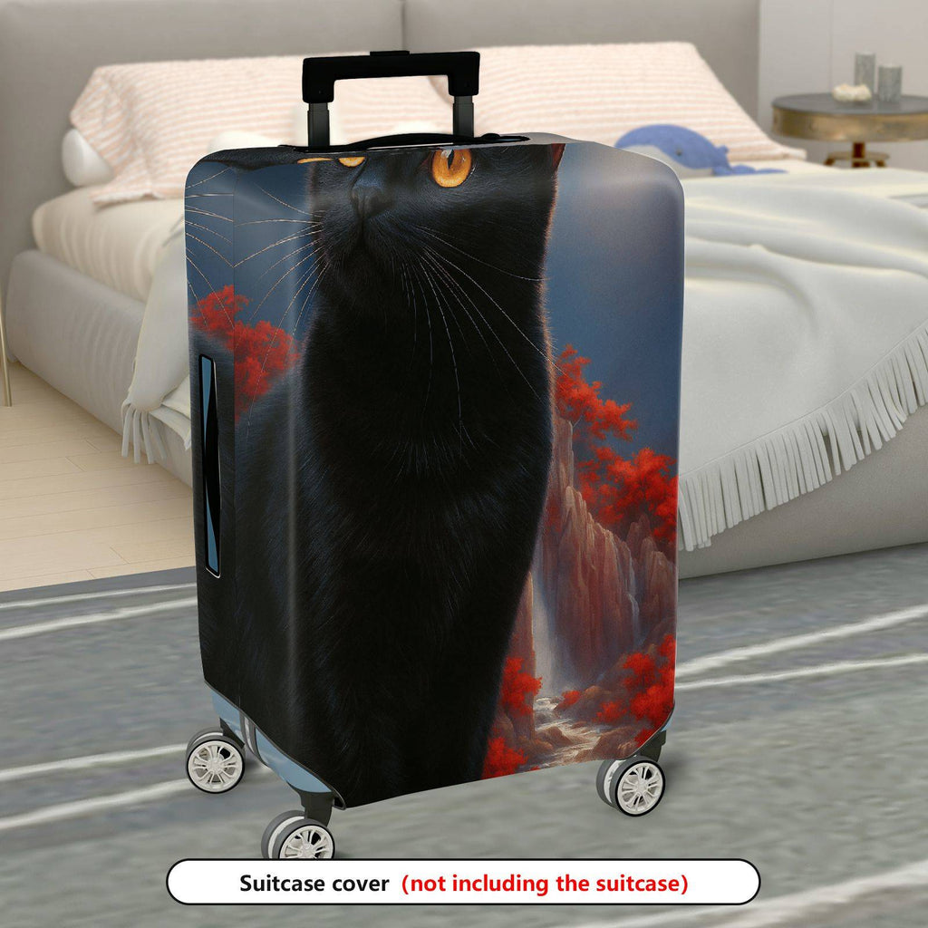 1-Piece Black Cat Moon Landscape Red Tree Artistic  Suitcase Luggage Cover, Stretch Protective Sleeve