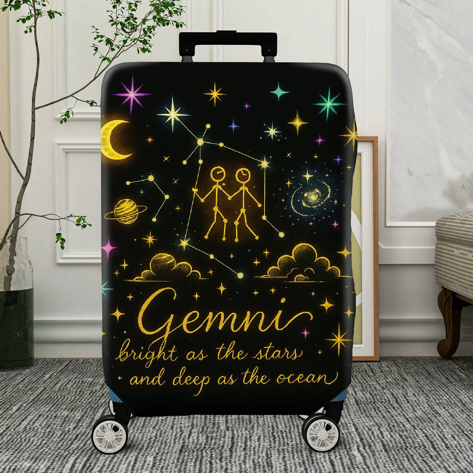 1-Piece Zodiac Constellation Starry Night Cosmic Celestial Gemini  Suitcase Luggage Cover, Stretch Protective Sleeve
