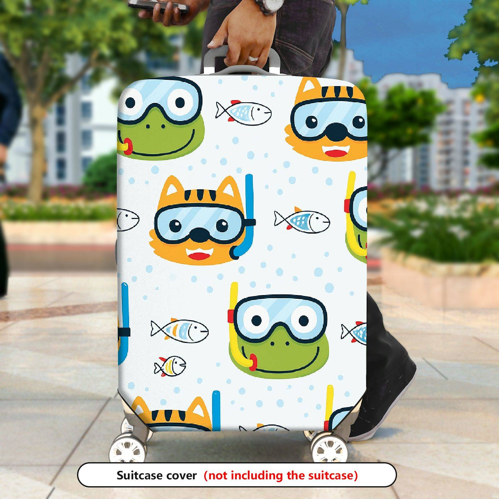 1-Piece Animal Fish Diving Water Fun Printed  Suitcase Luggage Cover, Stretch Protective Sleeve