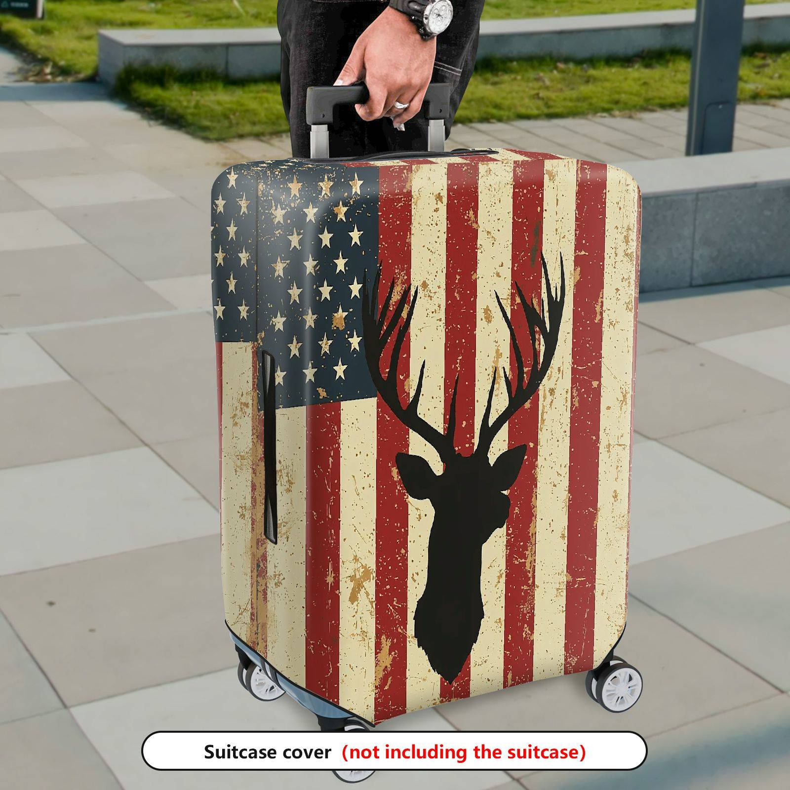 1-Piece American Vintage Deer Flag Travel  Suitcase Luggage Cover, Stretch Protective Sleeve