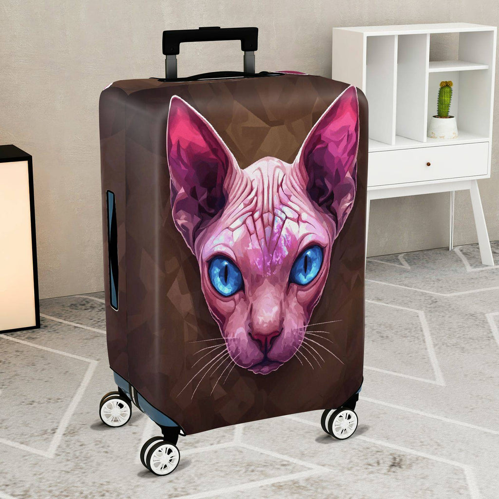 1-Piece Pink Sphynx Cat Blue Eyes Geometric Art Animal  Suitcase Luggage Cover, Stretch Protective Sleeve