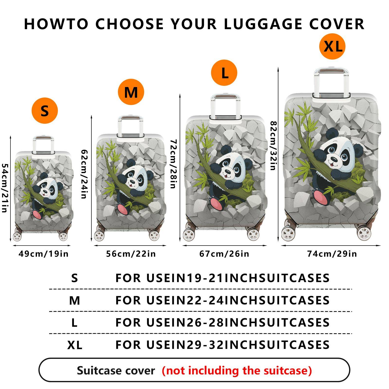 1-Piece Cute Panda  Stone Fun Animal  Suitcase Luggage Cover, Stretch Protective Sleeve