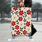 1-Piece Floral Plant Leaf Red Beige Black  Suitcase Luggage Cover, Stretch Protective Sleeve