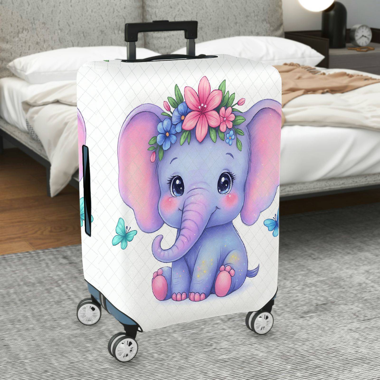 1-Piece Cute Elephant Flower Butterfly  Suitcase Luggage Cover, Stretch Protective Sleeve