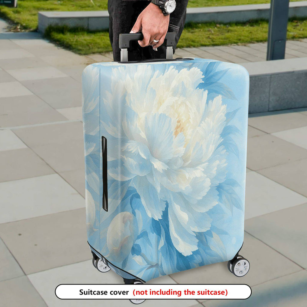 1-Piece Blue Floral Peony Bloom Soft Elegant Vintage Artistic  Suitcase Luggage Cover, Stretch Protective Sleeve