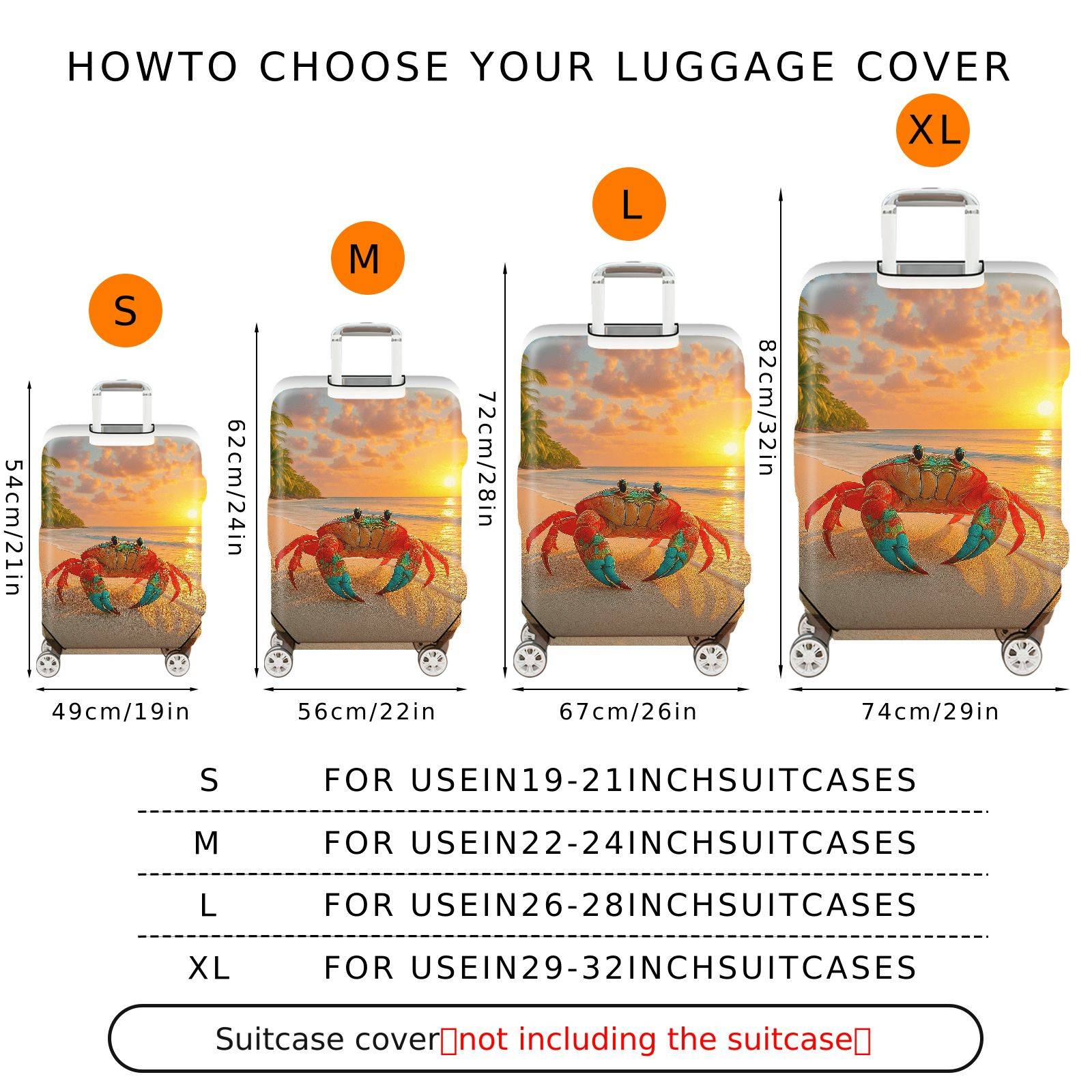 1-Piece Sunset Beach Crab Palm Ocean Holiday  Suitcase Luggage Cover, Stretch Protective Sleeve